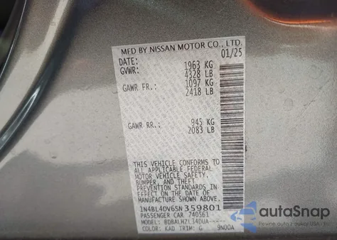 2025 Nissan Altima Sv Fwd z USA, uszkodzony, nr VIN 1N4BL4DV6SN359801